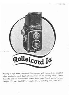 Rollei Rolleicord 1 a manual. Camera Instructions.